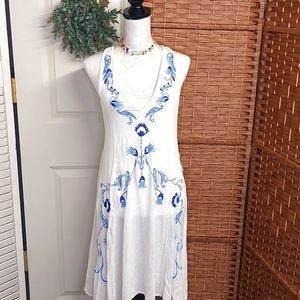 Free People Embroidered Adelaide Boho Festival Dress Dress Medium Blue and White